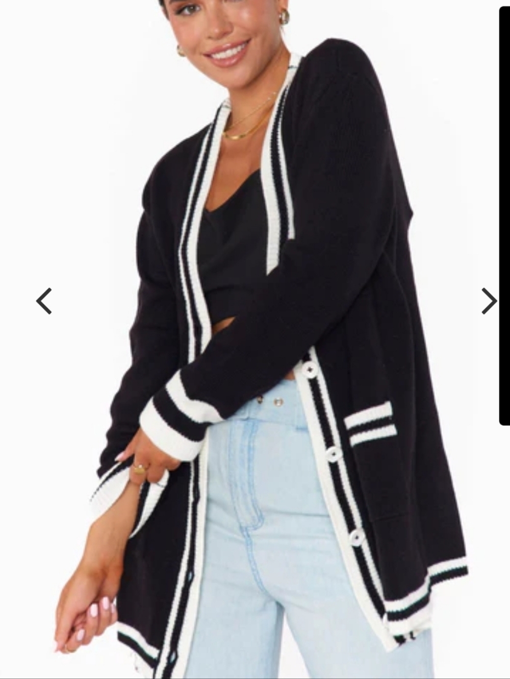 Show Me Your Mumu Lambert Cardigan | Black Varsity Stripe Knit XL - Picture 17 of 17